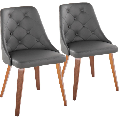 Marche Dining Accent Chair in Walnut Wood & Grey Leatherette (Set of 2)